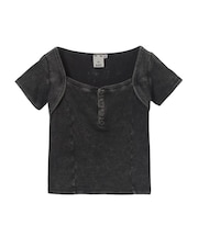 FADED HENLEY NECK S/S COMPACT TOP