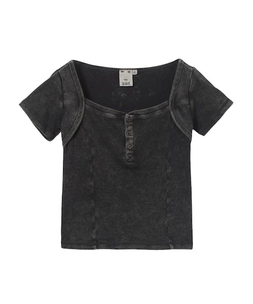 FADED HENLEY NECK S/S COMPACT TOP