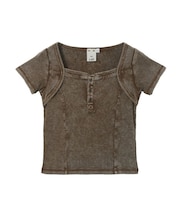 FADED HENLEY NECK S/S COMPACT TOP