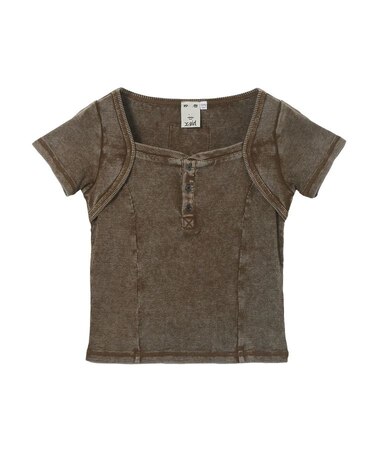 FADED HENLEY NECK S/S COMPACT TOP