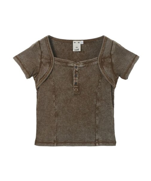 FADED HENLEY NECK S/S COMPACT TOP