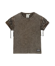 FADED LACED UP SLEEVE S/S COMPACT TOP