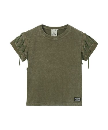 FADED LACED UP SLEEVE S/S COMPACT TOP