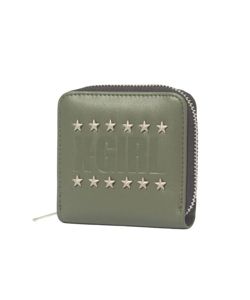 LOGO AND STAR STUDDED FAUX LEATHER MINI WALLET