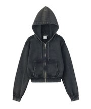 FADED CUT OFF COMPACT ZIP UP SWEWAT HOODIE