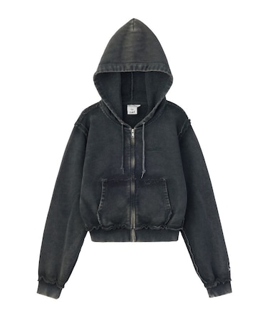 FADED CUT OFF COMPACT ZIP UP SWEWAT HOODIE