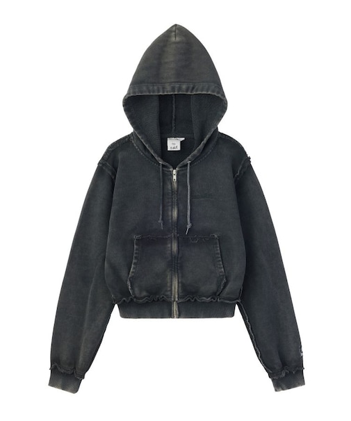 FADED CUT OFF COMPACT ZIP UP SWEWAT HOODIE