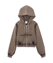 FADED CUT OFF COMPACT ZIP UP SWEWAT HOODIE