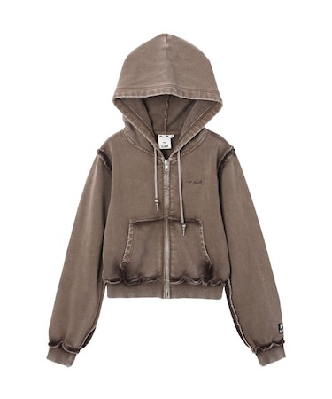 FADED CUT OFF COMPACT ZIP UP SWEWAT HOODIE