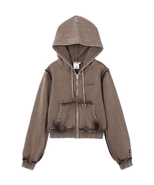 FADED CUT OFF COMPACT ZIP UP SWEWAT HOODIE