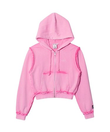 FADED CUT OFF COMPACT ZIP UP SWEWAT HOODIE