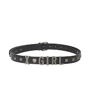 METAL LOGO STUDDED FAUX LEATHER BELT
