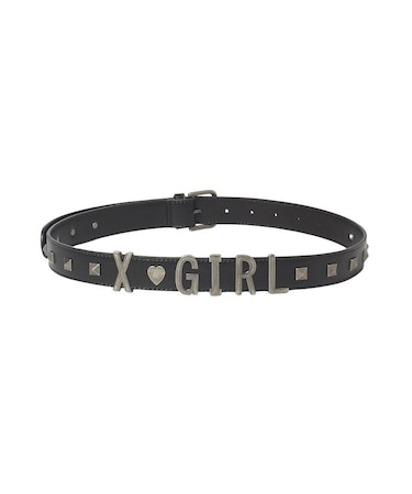 METAL LOGO STUDDED FAUX LEATHER BELT