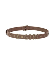 METAL LOGO STUDDED FAUX LEATHER BELT