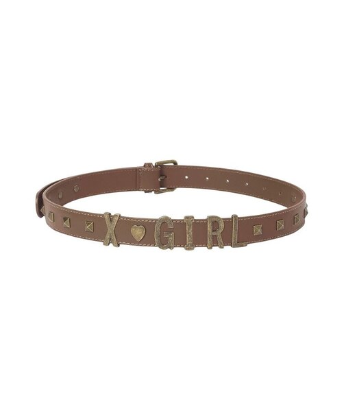 METAL LOGO STUDDED FAUX LEATHER BELT