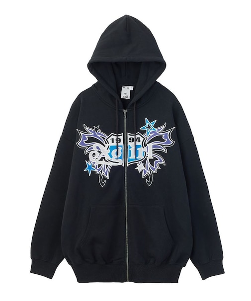 BUTTERFLY EMBLEM ZIP UP SWEAT HOODIE