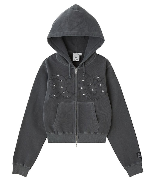 STUDDED XG LOGO ZIP UP SWEAT COMPACT HOODIE