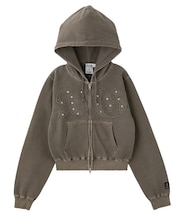 STUDDED XG LOGO ZIP UP SWEAT COMPACT HOODIE