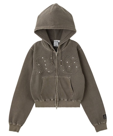 STUDDED XG LOGO ZIP UP SWEAT COMPACT HOODIE
