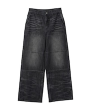 FADED WIDE LEG FLARE DENIM PANTS