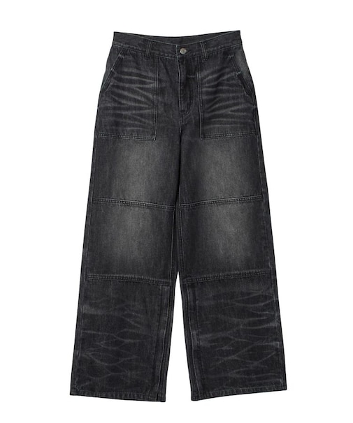 FADED WIDE LEG FLARE DENIM PANTS