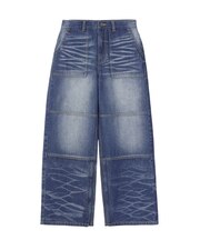 FADED WIDE LEG FLARE DENIM PANTS