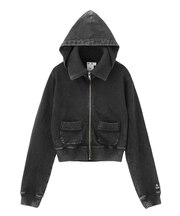 FADED SWEAT AND RIB ZIP UP COMPACT HOODIE