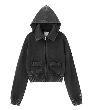 FADED SWEAT AND RIB ZIP UP COMPACT HOODIE