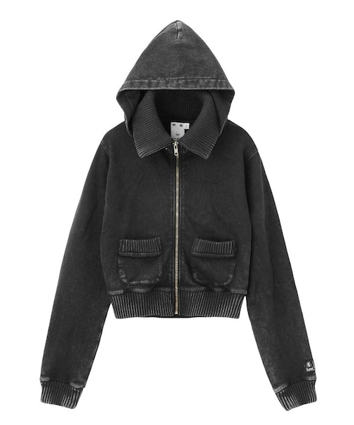FADED SWEAT AND RIB ZIP UP COMPACT HOODIE