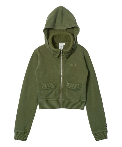 FADED SWEAT AND RIB ZIP UP COMPACT HOODIE