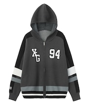 NUMBER AND LOGO JACQUARD ZIP UP KNIT TOP