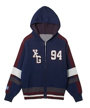 NUMBER AND LOGO JACQUARD ZIP UP KNIT TOP