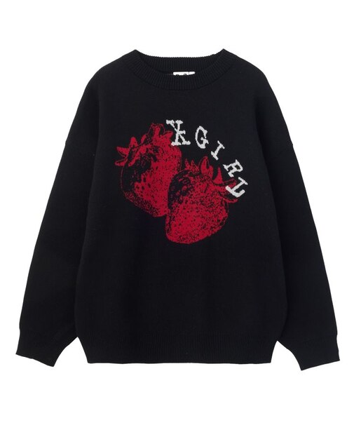 STRAWBERRY AND LOGO JACQUARD KNIT TOP