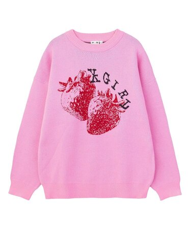 STRAWBERRY AND LOGO JACQUARD KNIT TOP