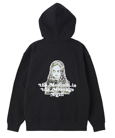 BRUSHED COLLAGE GRAPHIC FACE PATCH ZIP UP SWEAT HOODIE