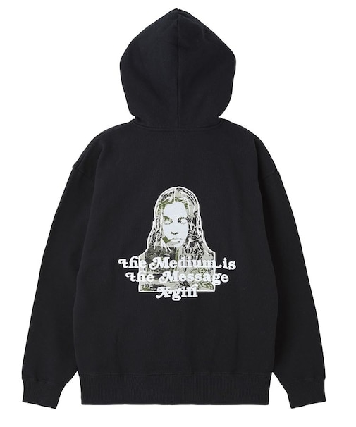 BRUSHED COLLAGE GRAPHIC FACE PATCH ZIP UP SWEAT HOODIE