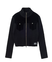 VELOUR AND KNIT ZIP UP TOP