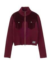 VELOUR AND KNIT ZIP UP TOP