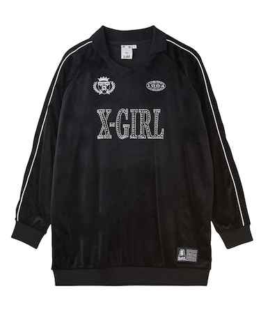 RHINESTONE LOGO VELOUR GAME SHIRT DRESS