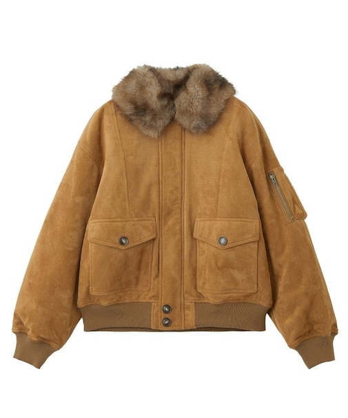 DETACHABLE FAUX FUR COLLAR PATCHED LOGO JACKET
