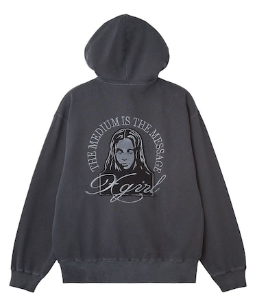 PIGMENT DYED FACE PATCH AND LOGO ZIP UP SWEAT HOODIE