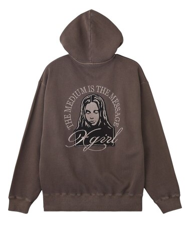 PIGMENT DYED FACE PATCH AND LOGO ZIP UP SWEAT HOODIE