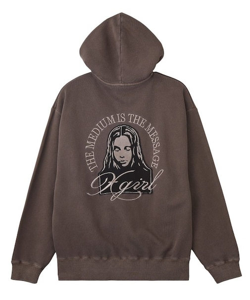 PIGMENT DYED FACE PATCH AND LOGO ZIP UP SWEAT HOODIE