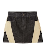 CONTRAST PANELED DENIM MINI SKIRT
