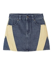 CONTRAST PANELED DENIM MINI SKIRT