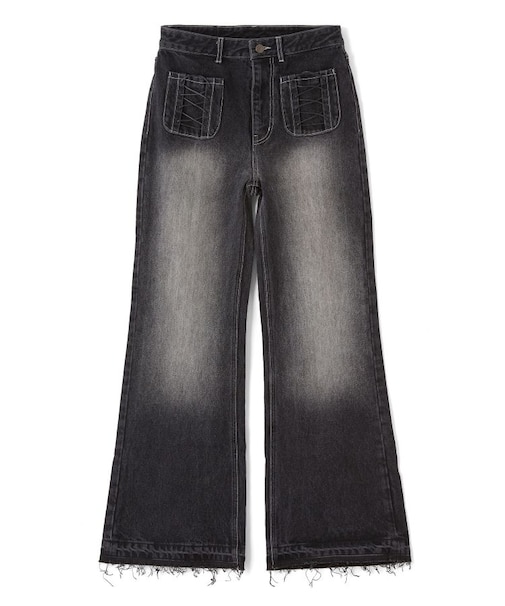 HEART POCKET FLARE DENIM PANTS