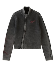 SLEEVE LOGO FADED ZIP UP KNIT TOP