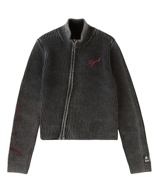 SLEEVE LOGO FADED ZIP UP KNIT TOP