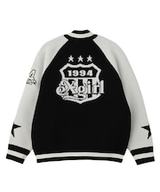 PATCH AND JACQUARD STADIUM KNIT JACKET