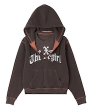 LAYERED STYLE FRONT SLIT SWEAT HOODIE